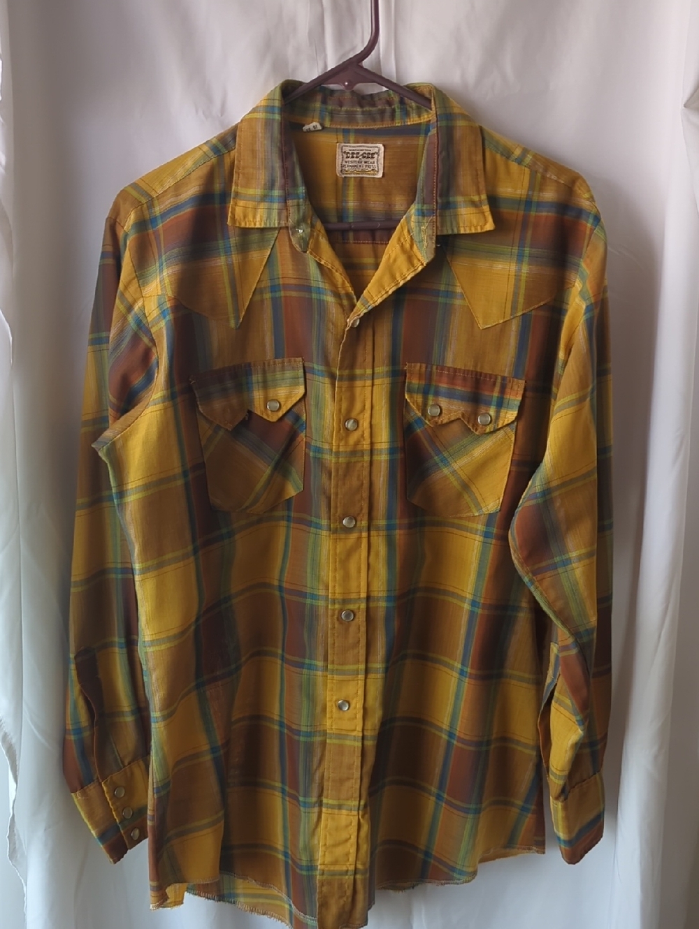 Men's Yellow Plaid Western Button-Down Shirt by Washington Dee Cee 1960s